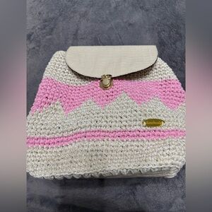 Handmade Pink and Cream Crochet Women's backpack. NEW!
